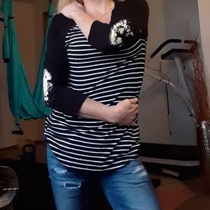 Chris and Carol long sleeved striped floral elbow patches